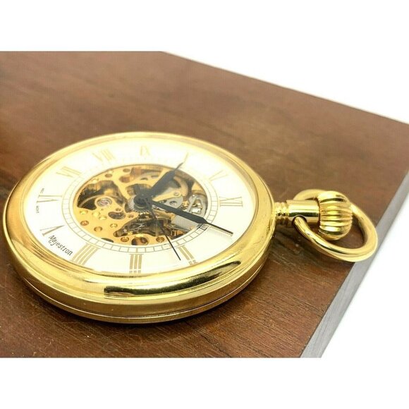 Majestrom Pocket Watch Gold Tone Case Silver Dial Roman Numerals 51mm Op… - Picture 11 of 11